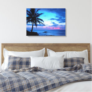 Toile Paysage bleu de coucher du soleil d'île de rose