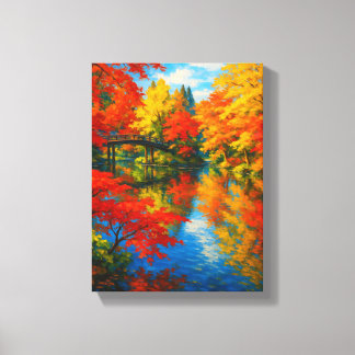 Toile Paysage coloré du pont d'automne