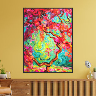 Toile Paysage d'arbres coloré texturé gras