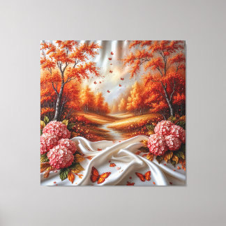 Toile Paysage d'automne orné d'hortensias