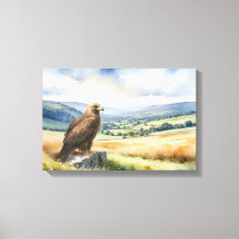 Paysage de campagne au style aquarelle avec un aig
