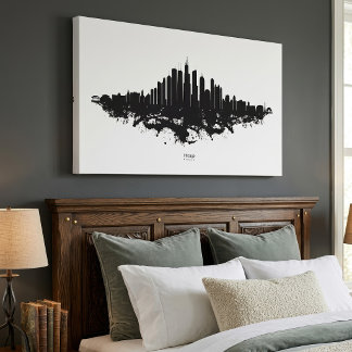 Toile Paysage de Chicago Noir Blanc Aquarelle Art de Vil