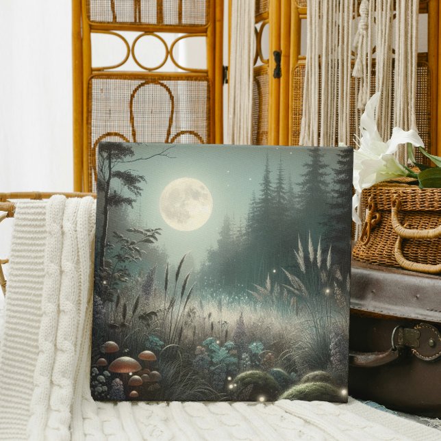 Toile "Paysage de rêve – Prairie enchantée au crépuscule ("Enchanted forest glow, perfect for cozy and artistic interiors.")