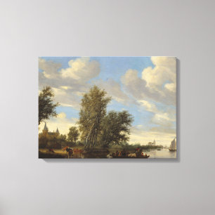 Toile Paysage de rivière avec le ferry, 1649 (huile sur