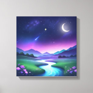 Toile Paysage de rivière sous la lumière étoilée de rêve