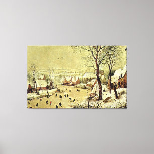 Toile Paysage d'hiver avec des patineurs et des pièges à