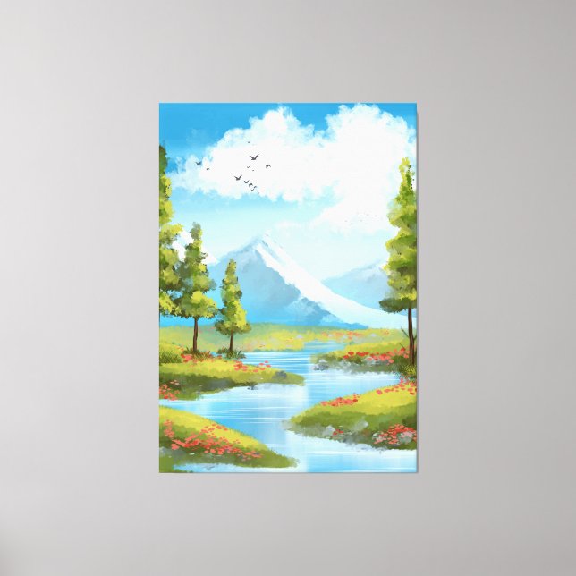 Toile Paysage ensoleillé avec montagnes (Recto)