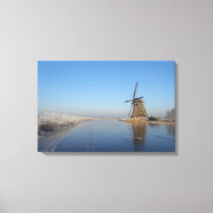 Toile Paysage hivernal avec moulin à vent et glace