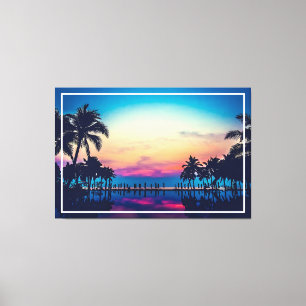 Toile Paysage naturel avec piscine Palmiers