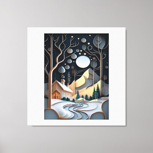 Toile Paysage neigeux avec sapin de Noël (Recto)