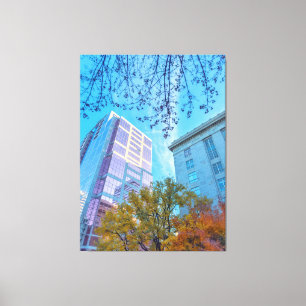 Toile Paysage urbain avec feuillage d'automne