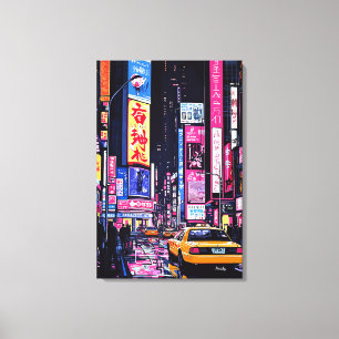 Toile Paysage urbain Pop Art néon avec taxi jaune