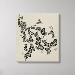 Toile Peacock Deco Art Canvas noir floral