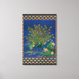 Toile Peacock et Peahen, illustration japonaise,
