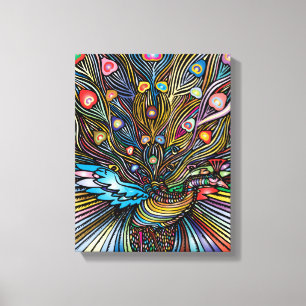 Toile Peacock étonnant en Huichol Style Art