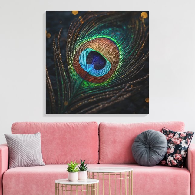 Toile Peacock Feather Wall Art – Elegant Boho Nature (Insitu(Salon))