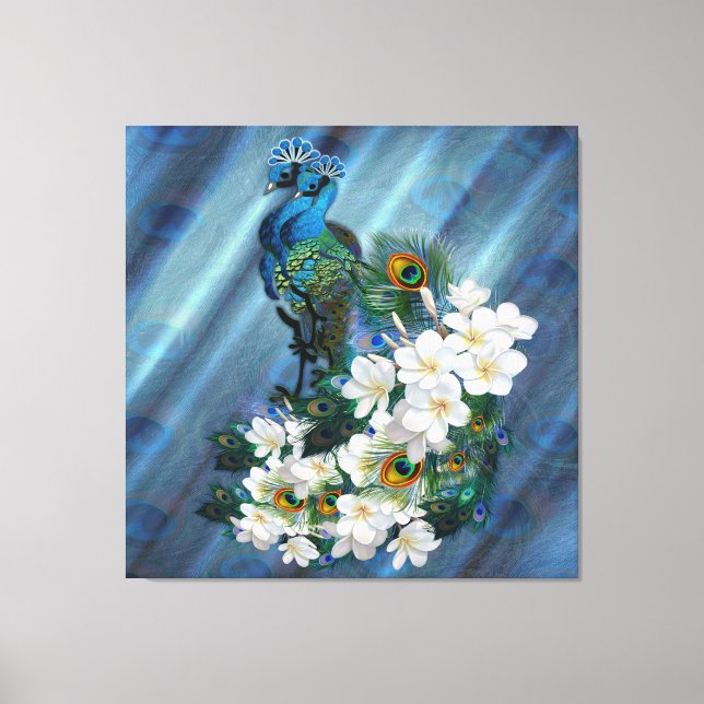Toile Peacocks bleu-vert métallique sur soie vert émerau (Recto)