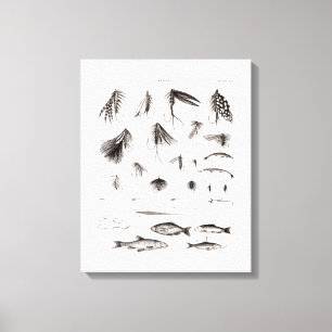 Toile Pêche vintage 1800 Pêche à la ligne Mouches vieill