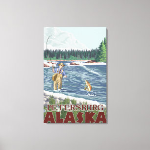 Toile Pêcheur à la mouche - Petersburg, Alaska