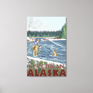 Toile Pêcheur de mouche - Ketchikan, Alaska