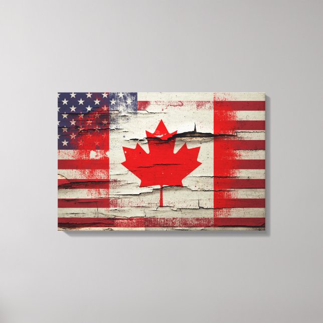 Toile Peinture à craquelures | Canadian American Flag (Recto)