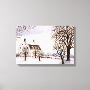 Toile Peinture à l'aquarelle de l'hiver en Nouvelle-Angl