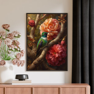 Toile Peinture à l'huile de colibri vert floral nature