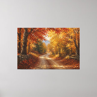 Toile Peinture à l'huile de route de forêt automnale