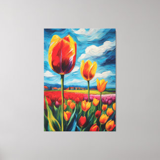 Toile Peinture à l'huile de terrain de tulipe