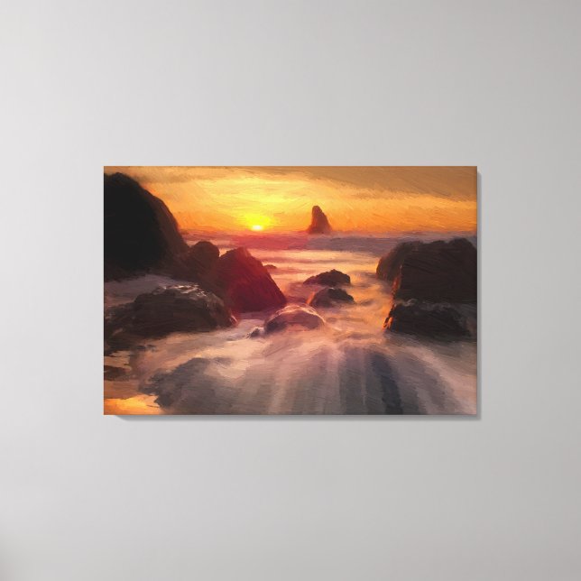 Toile Peinture à l'huile d'océan orange Imprimé (Recto)