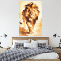 Peinture Abstraite Majestueuse Lion Doré Art de Lu
