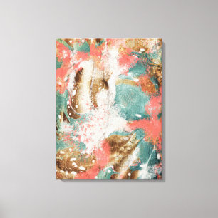 Toile Peinture Abstraite moderne Coral Turquoise Or Blan