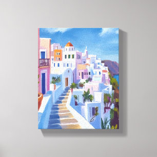 Toile Peinture aquarelle de Santorin Grèce Voyage