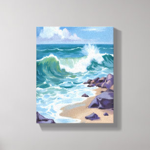 Toile Peinture aquarelle des vagues de l'océan bleu