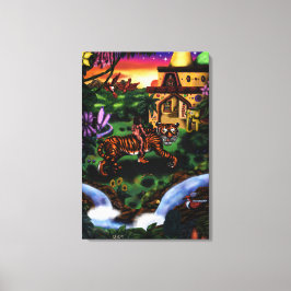 Toile peinture art homme équitation tigre jungle temple