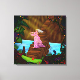 Toile Peinture art jeune femme traversant le pont