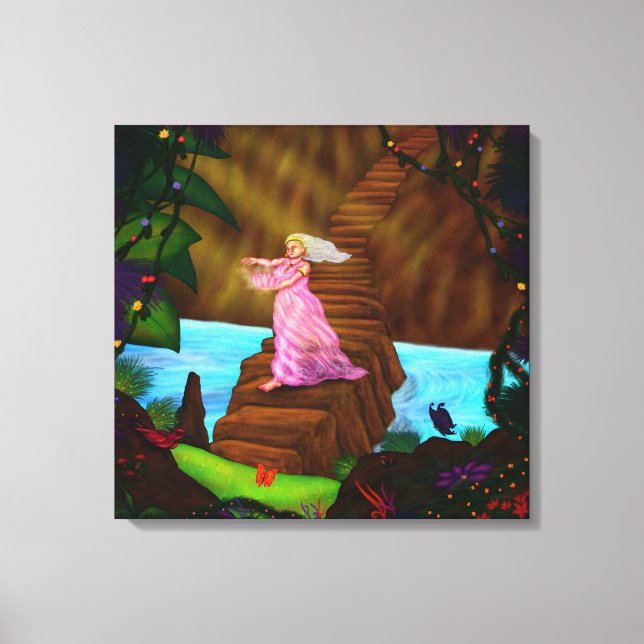 Toile Peinture art jeune femme traversant le pont (Recto)