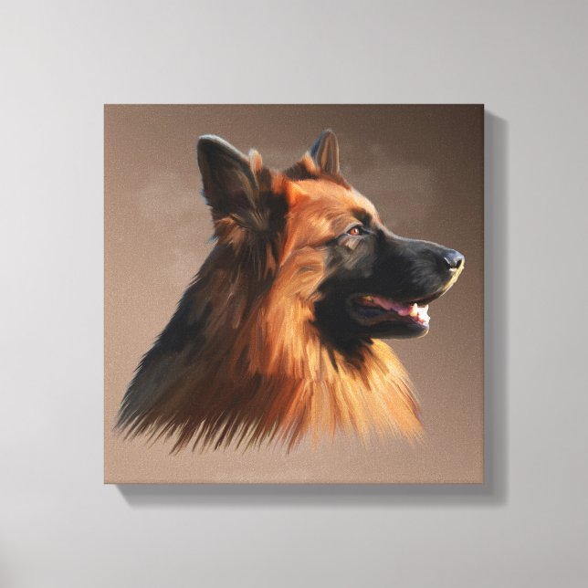 Toile Peinture d'art portrait de chien berger allemand (Recto)