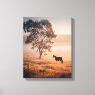 Toile Peinture de Cheval au Lever de Soleil dans la Prai