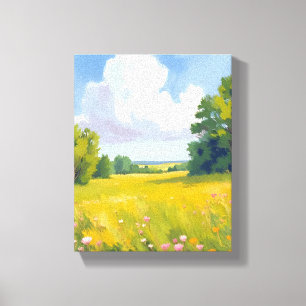 Toile Peinture de paysage de nature de prairie verte lux