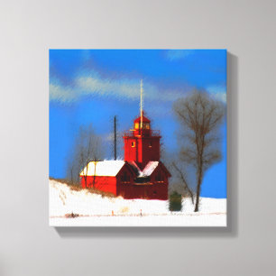 Toile Peinture de phare rouge - Art original