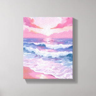 Toile Peinture de plage au bord de l'océan rose