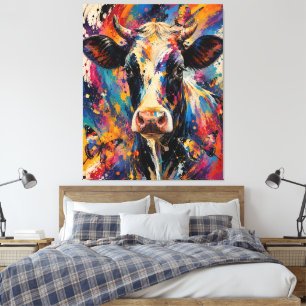 Toile Peinture de vache abstraite colorée avec des papil
