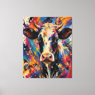 Toile Peinture de vache abstraite colorée avec des papil