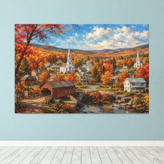 Toile Peinture de village de Nouvelle-Angleterre en auto