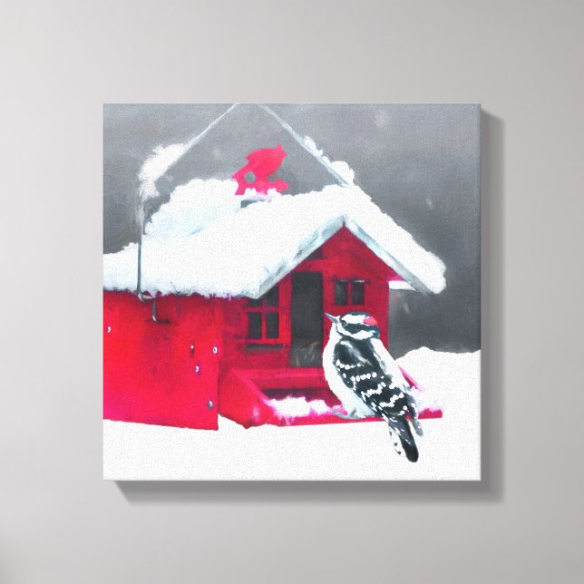 Toile Peinture Downy Woodpecker - Art original pour oise (Recto)