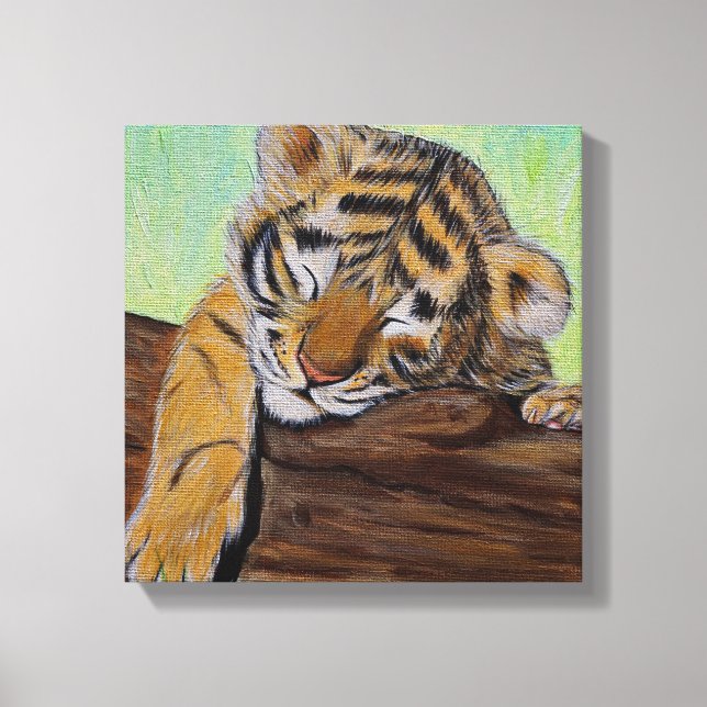Toile Peinture d'un petit tigre dormant (Recto)