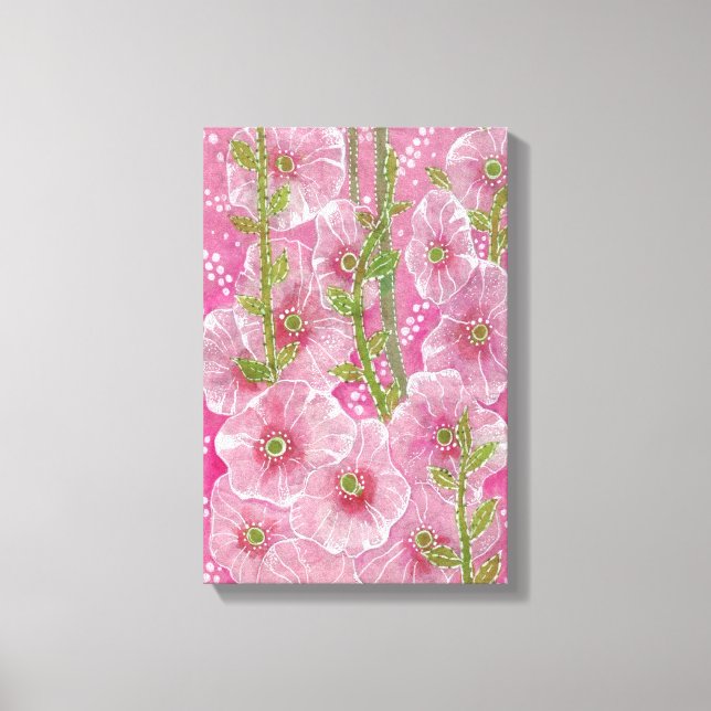 Toile Peinture florale rose Hollyhock Malve Malva (Recto)