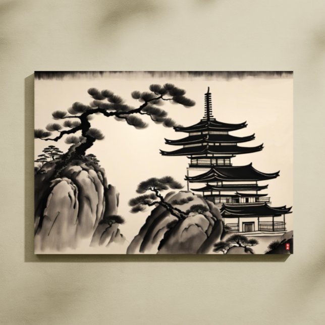 Toile Peinture japonaise à l'encre paysage (Japanese Landscape Ink Painting Canvas Print)