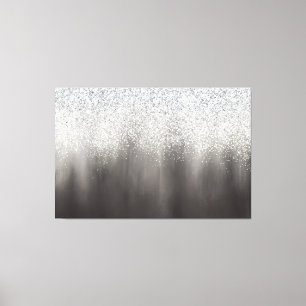 Toile Peinture Pailletée Ombrée Abstraite Blanche Et Gri